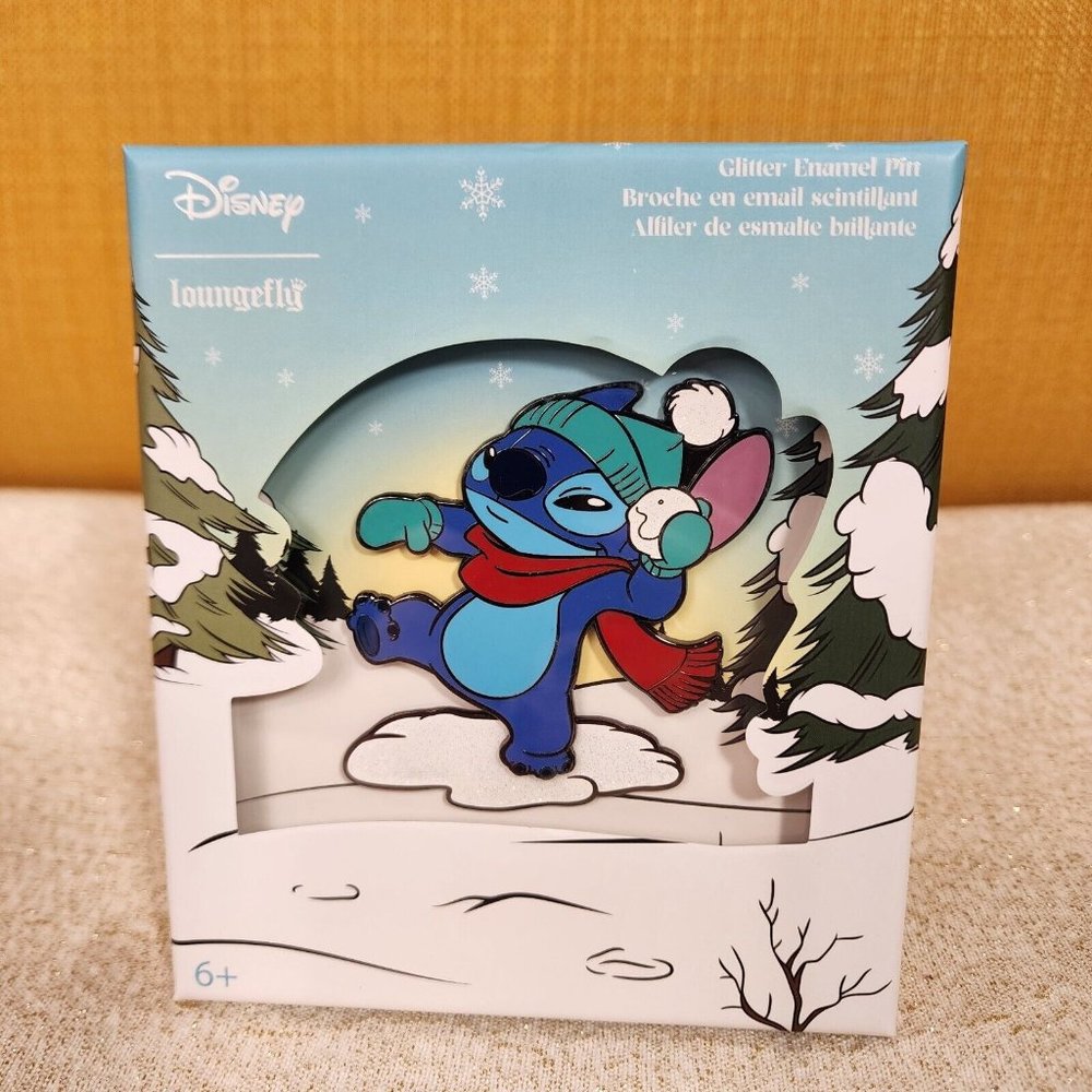 Loungefly Disney Lilo and Stitch Snowball Fight Fun Glitter LE Enamel Pin NEW - Picture 2 of 7